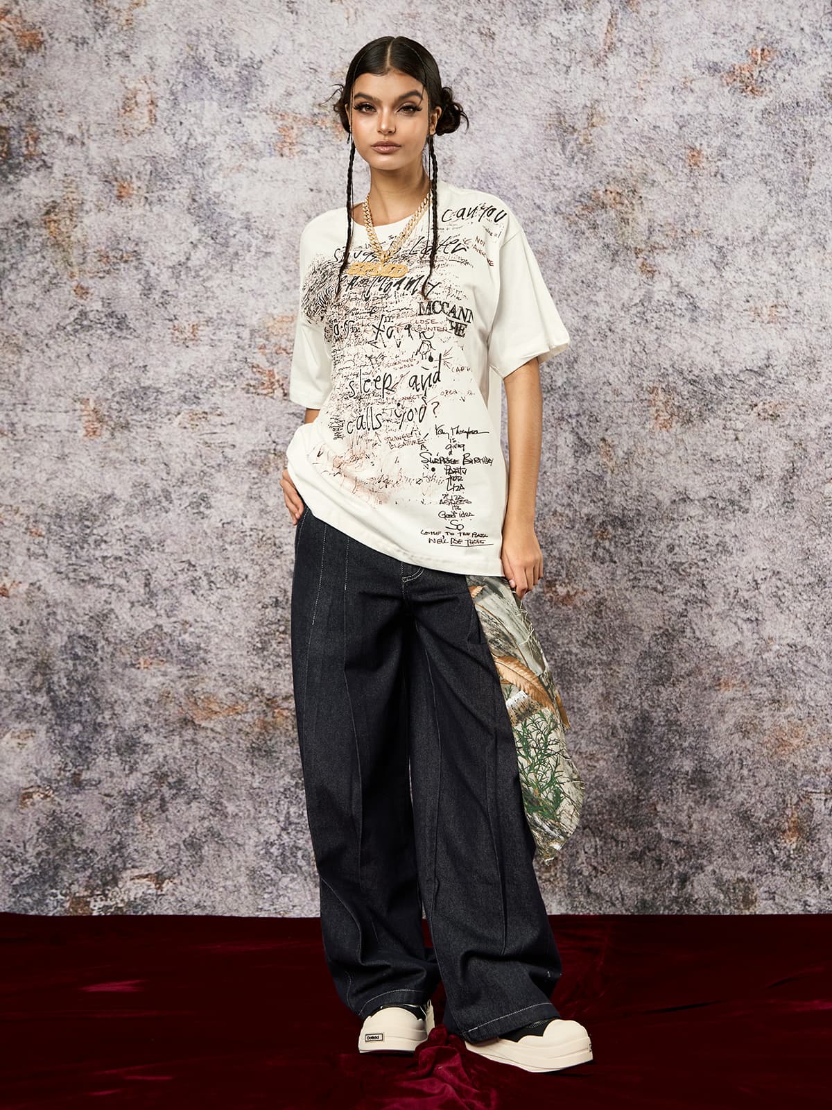 Deconstructed Contrast Stitching Pleated Baggy Barrel Jeans - 2343 - Image 3