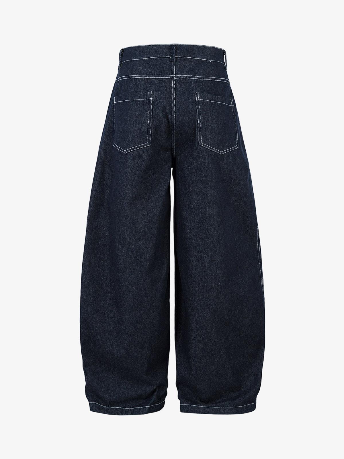 Deconstructed Contrast Stitching Pleated Baggy Barrel Jeans - 2343 - Image 9