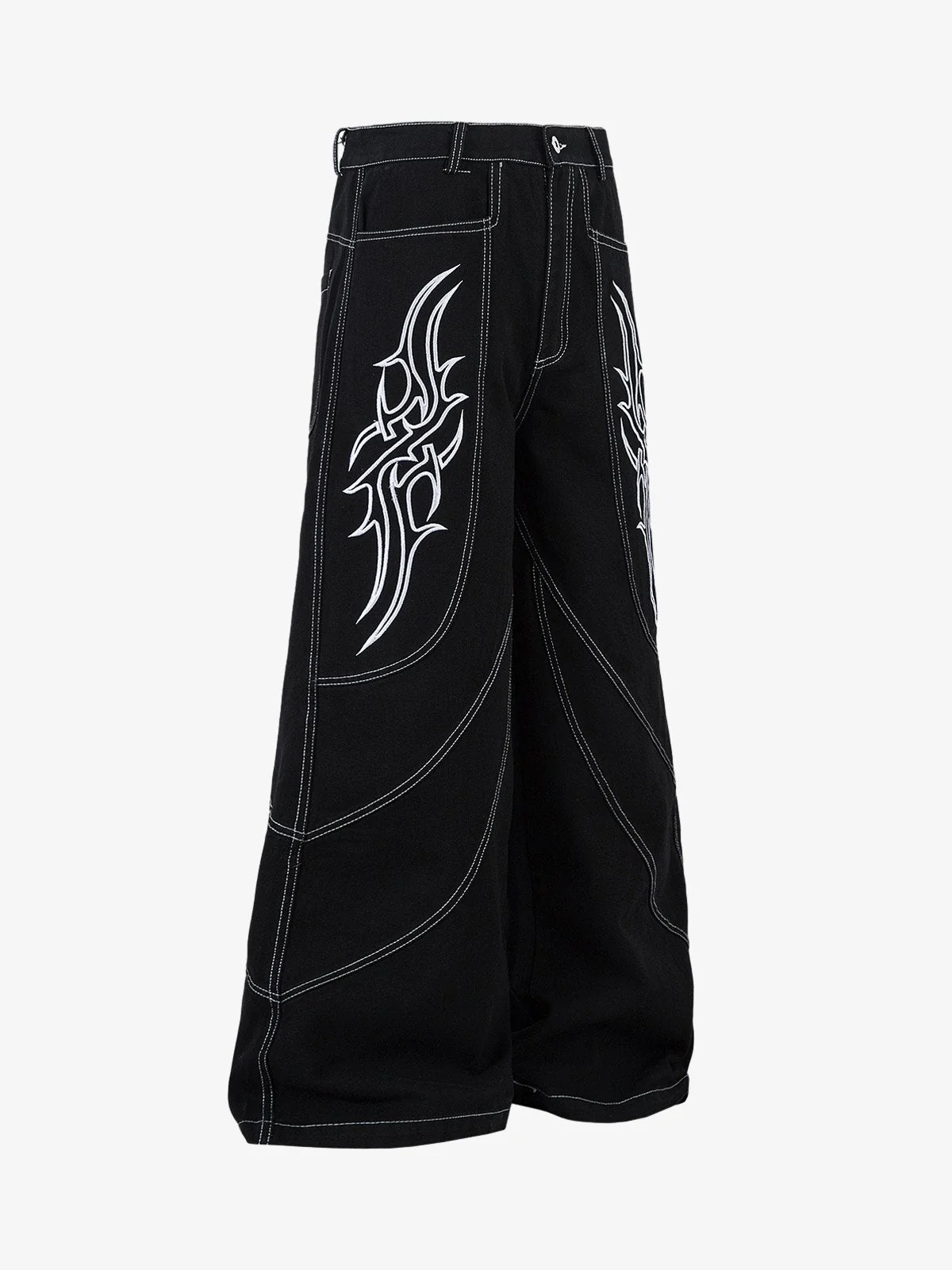 Deconstructed Contrast Embroidered Baggy Jeans - 2330 - Image 3