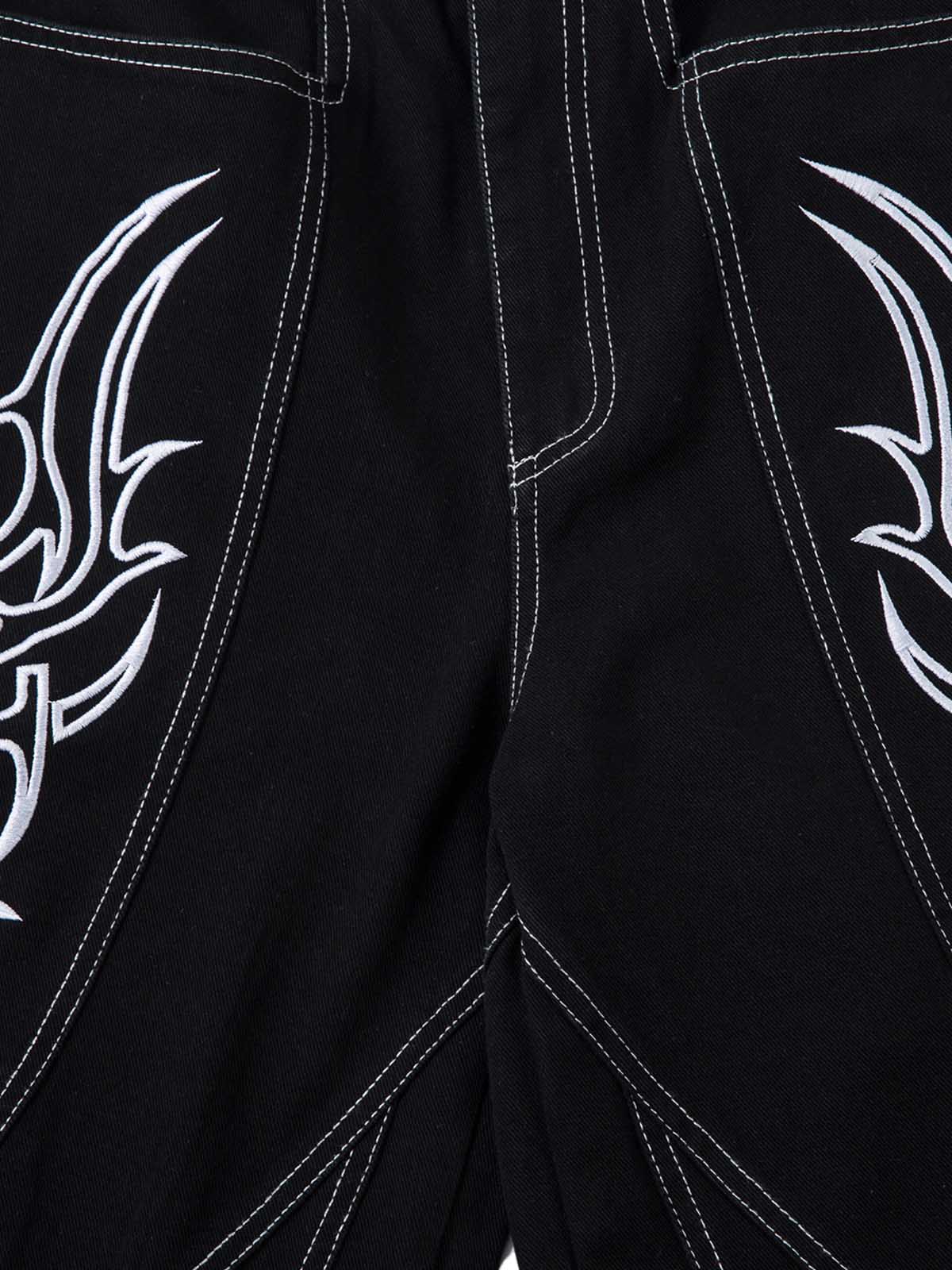 Deconstructed Contrast Embroidered Baggy Jeans - 2330 - Image 4