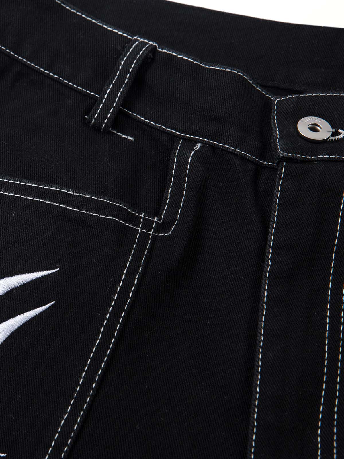 Deconstructed Contrast Embroidered Baggy Jeans - 2330 - Image 5