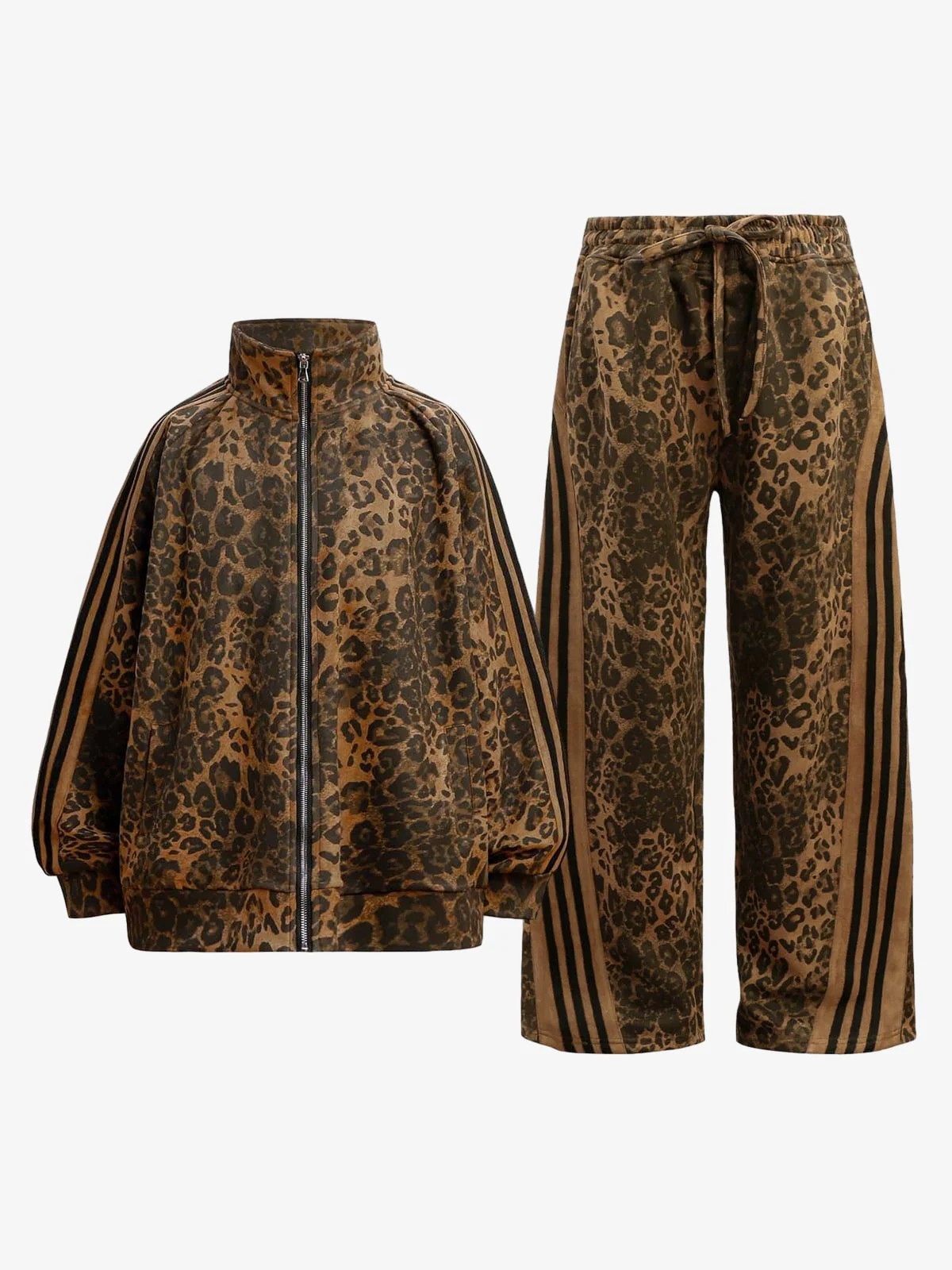 French Terry Cheetah Print Suede Tracksuit - 2277 - Image 2