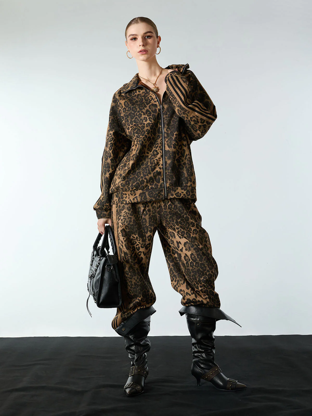 French Terry Cheetah Print Suede Tracksuit - 2277 - Image 3