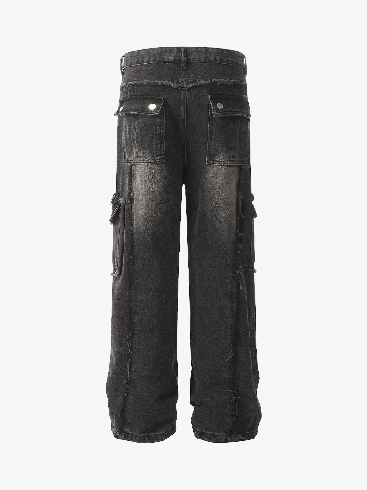 Thesupermade Detressed Raw Edge Multi-pocket Cargo Jeans - Image 4