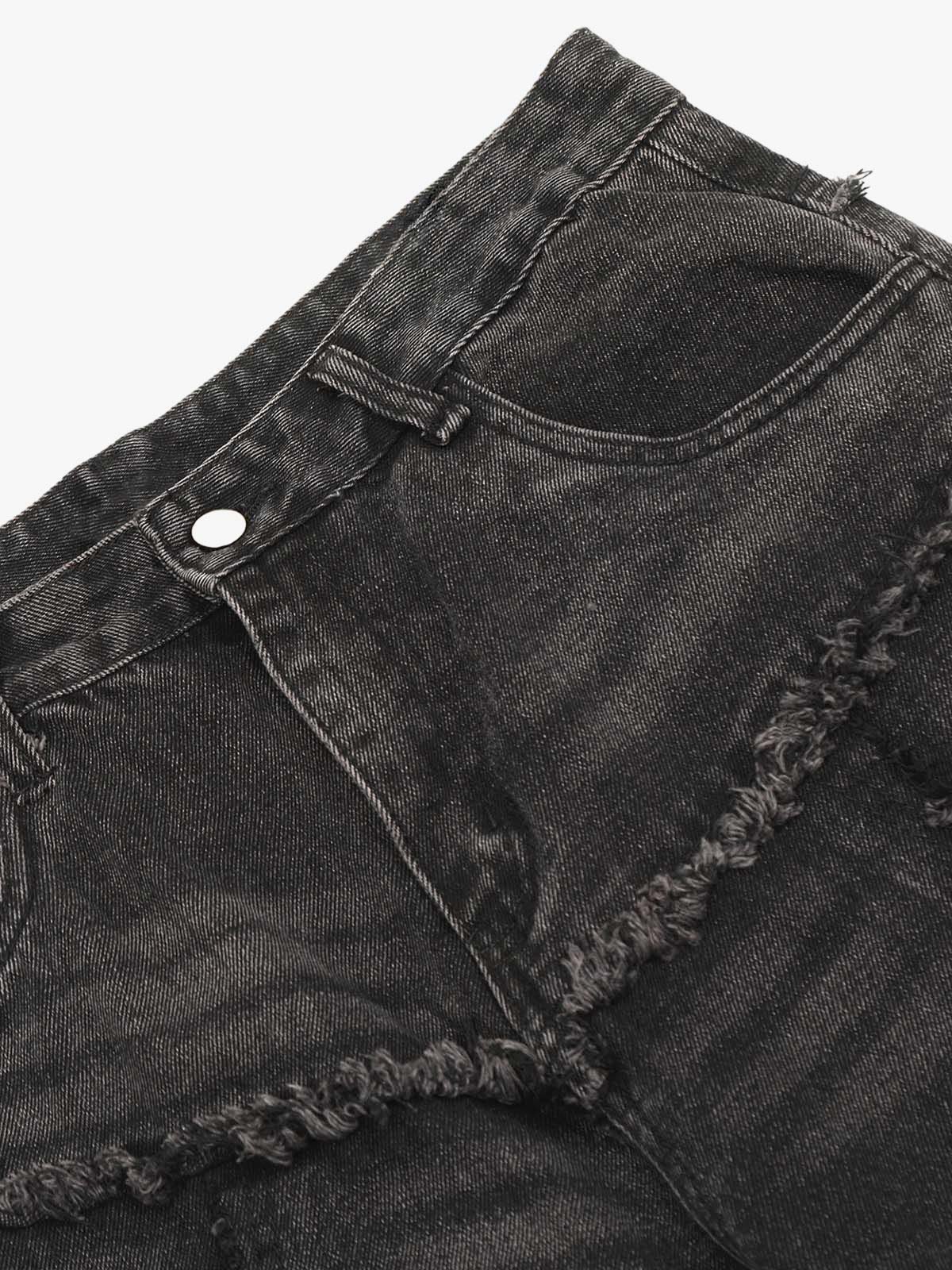 Thesupermade Detressed Raw Edge Multi-pocket Cargo Jeans - Image 5