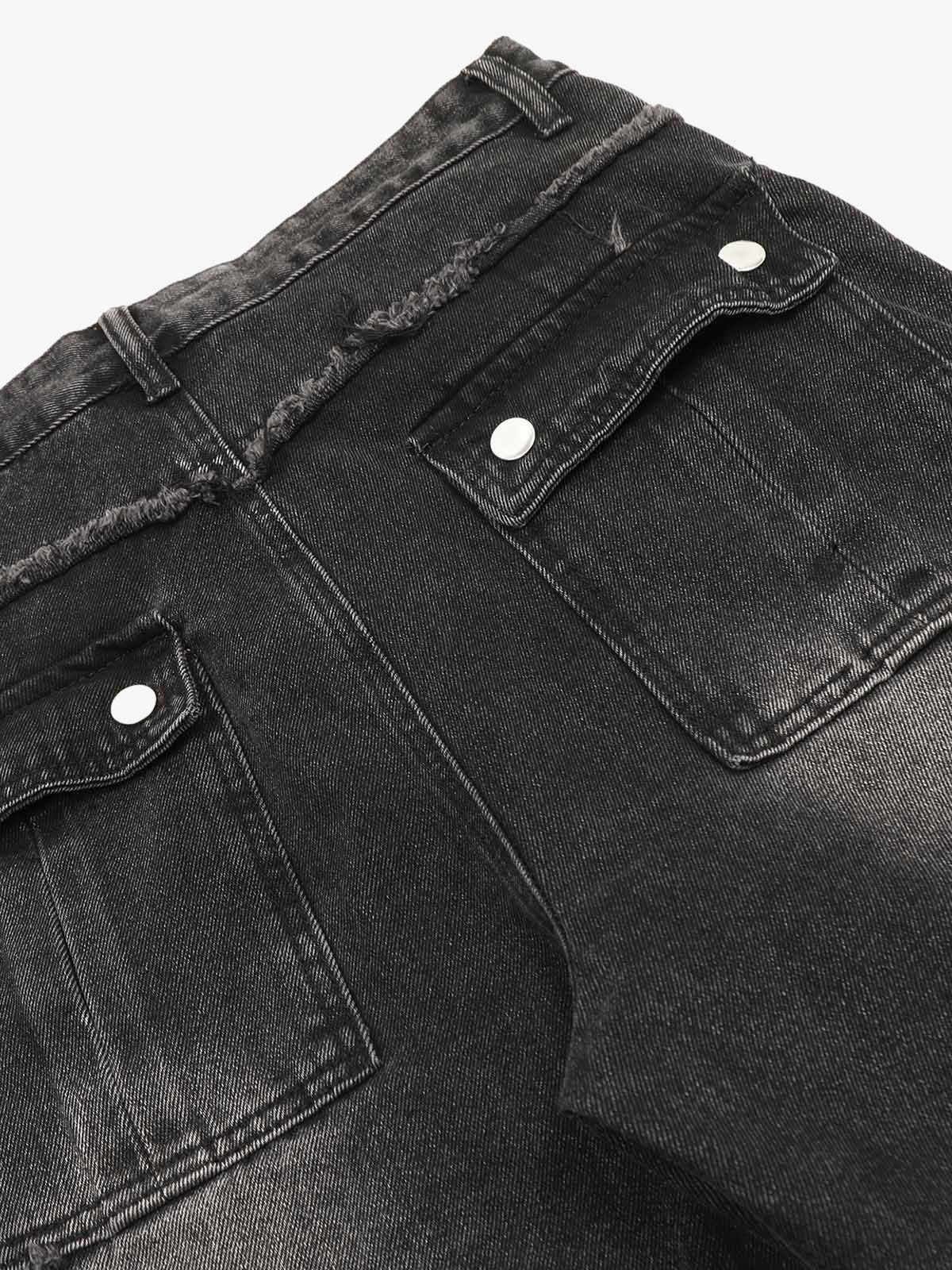 Thesupermade Detressed Raw Edge Multi-pocket Cargo Jeans - Image 6