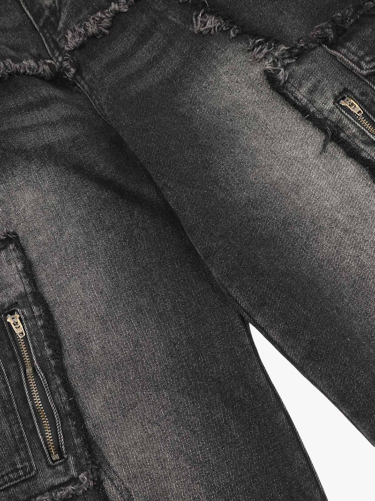 Thesupermade Detressed Raw Edge Multi-pocket Cargo Jeans - Image 7