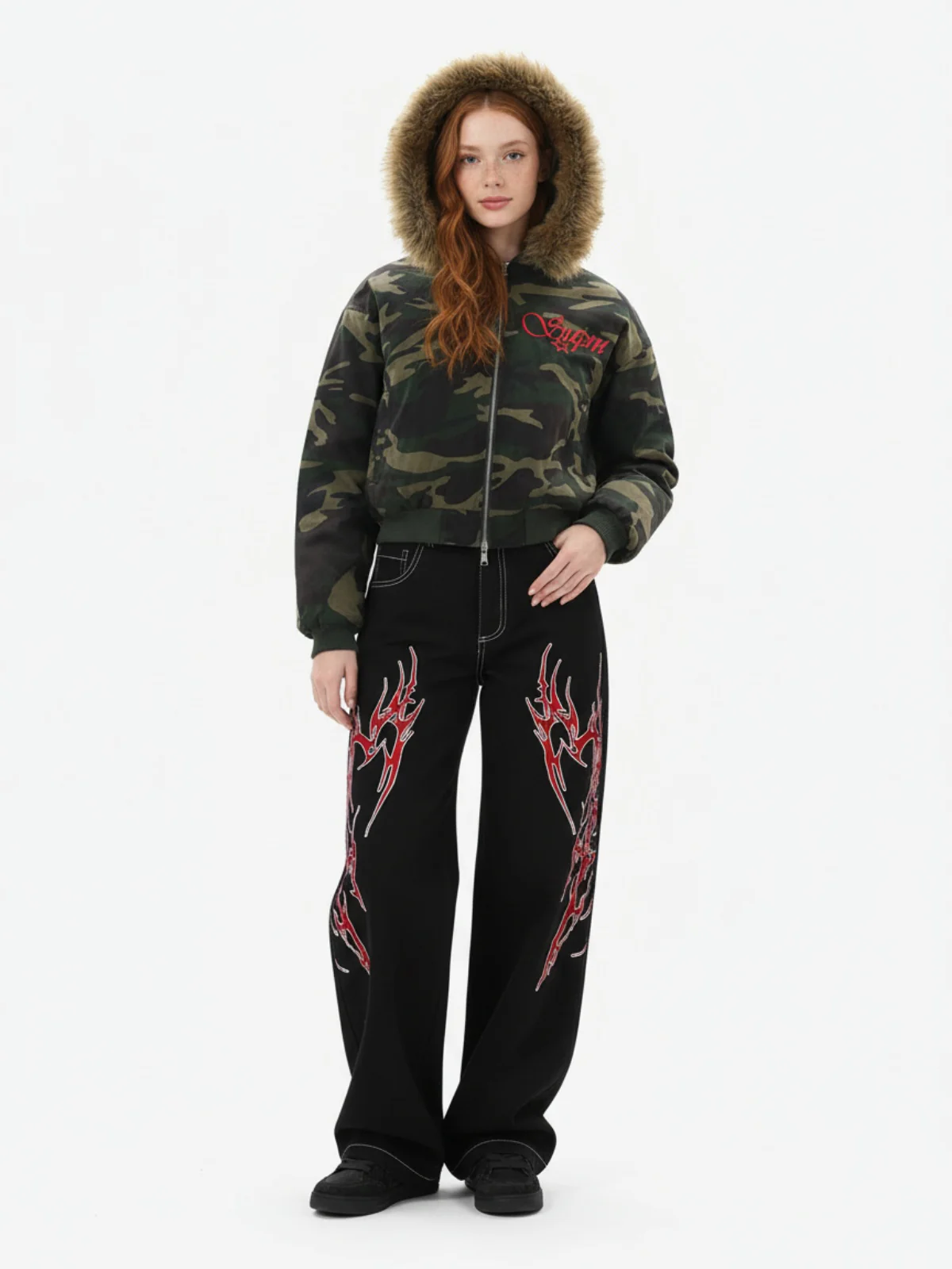 Embroidered Detachable Fur Hooded Jacket - Image 3