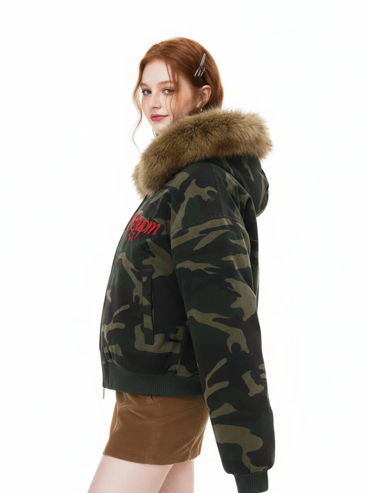 Embroidered Detachable Fur Hooded Jacket - Image 4