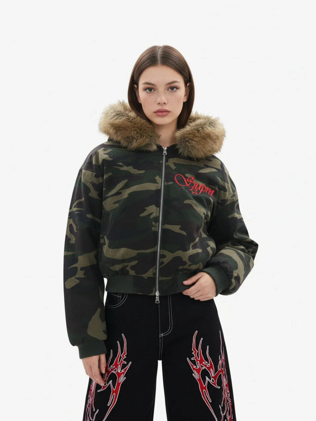 Embroidered Detachable Fur Hooded Jacket - Image 5