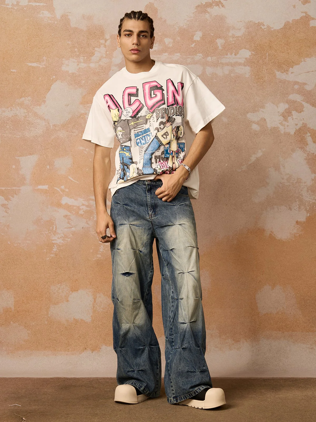 Distressed Washed Pleated Jeans - Image 4