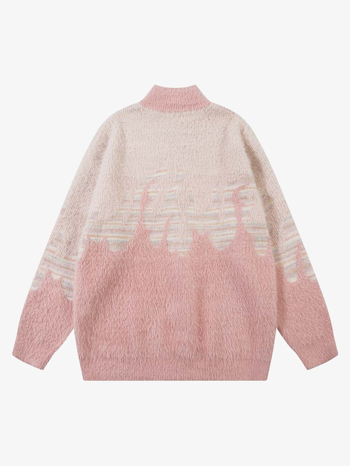 Thesupermade Flame Embroidery Fuzzy Zipper Sweater - Image 2