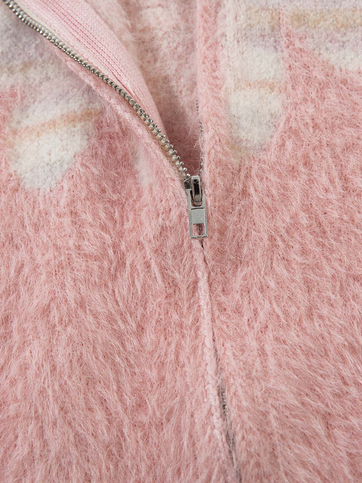 Thesupermade Flame Embroidery Fuzzy Zipper Sweater - Image 4