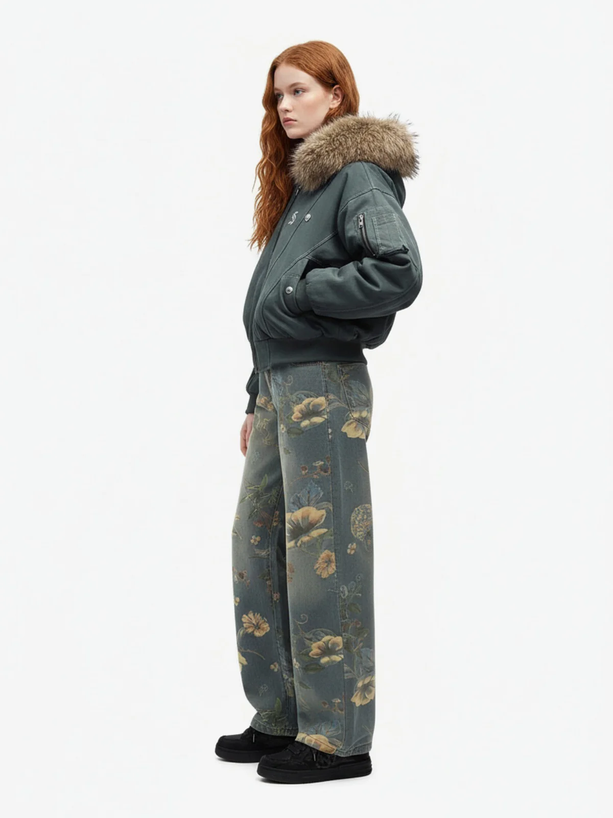 Denim Floral Print Carpenter Jeans - 2237 - Image 6