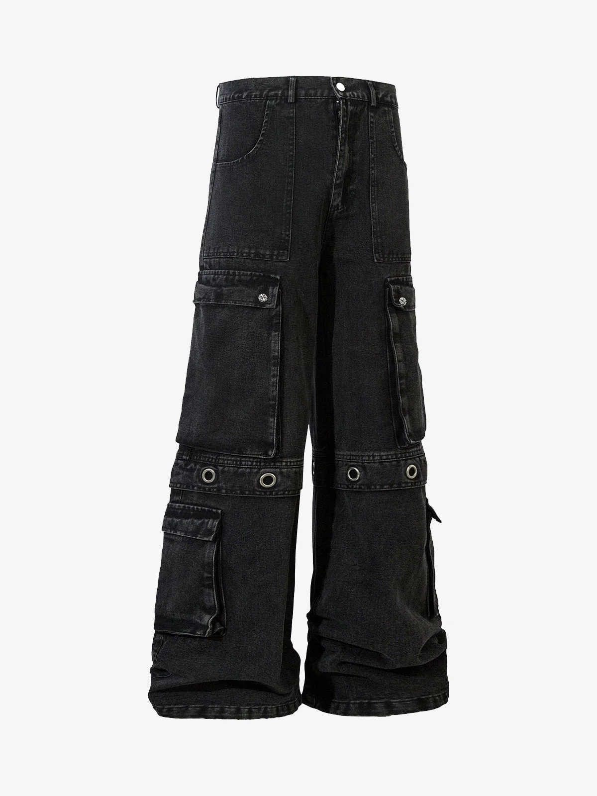 Grommet Design Multi-Pocket Cargo Jeans - Image 2
