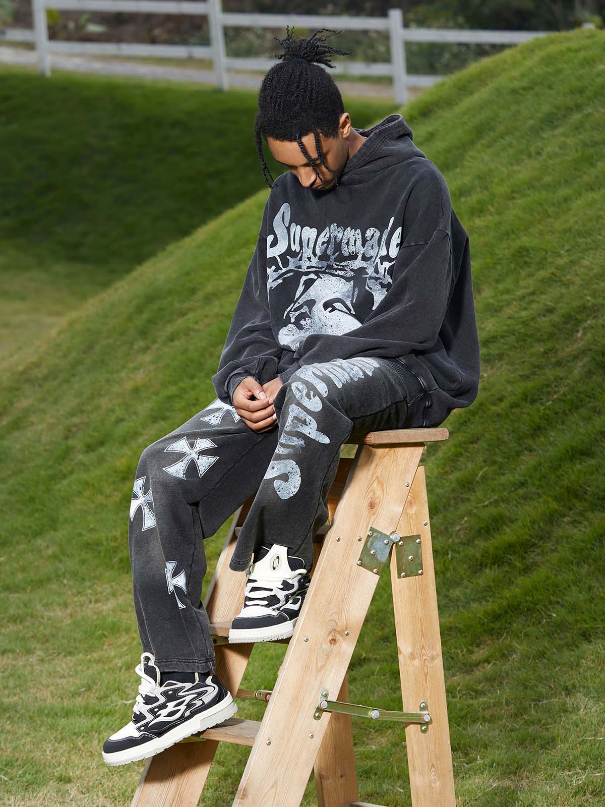 Thesupermade Heavy Washed Jesus Graphic Hoodie - 1973 - Image 5