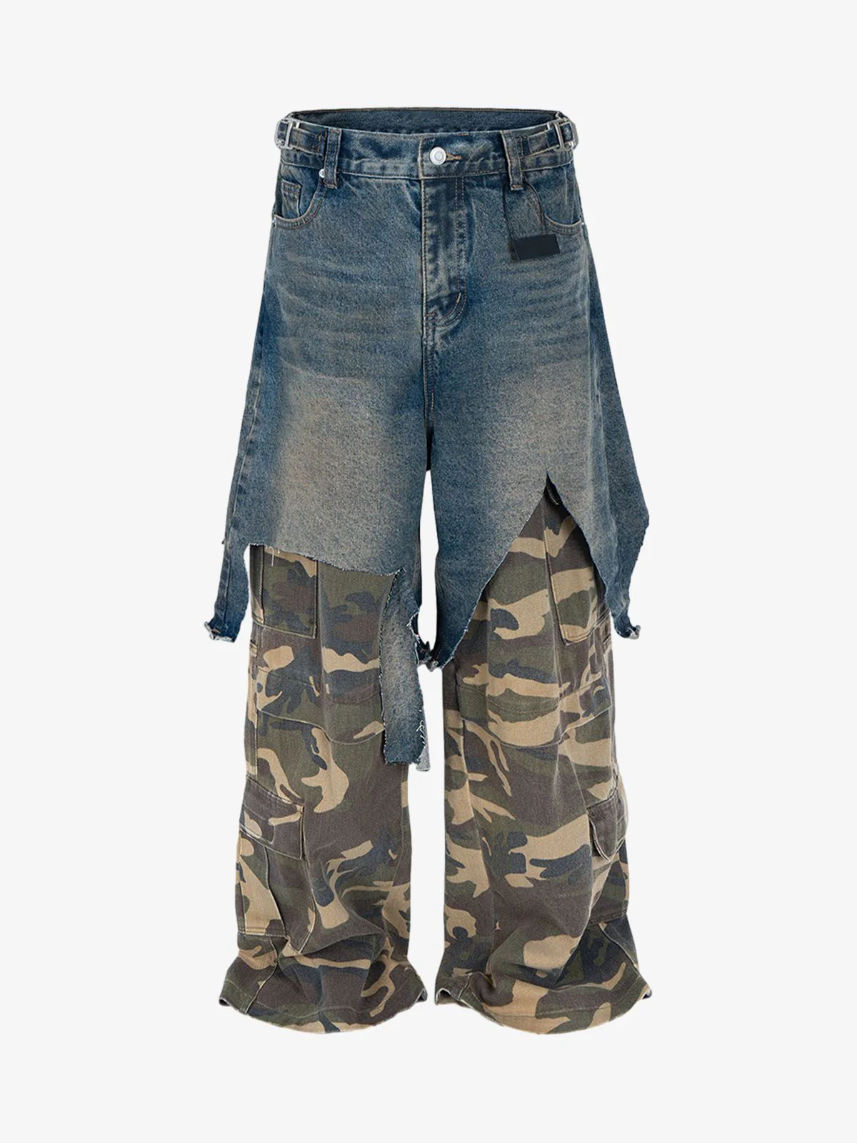 Retro Stitching Faux Two-Piece Camouflage Jeans - 2413 - Image 2