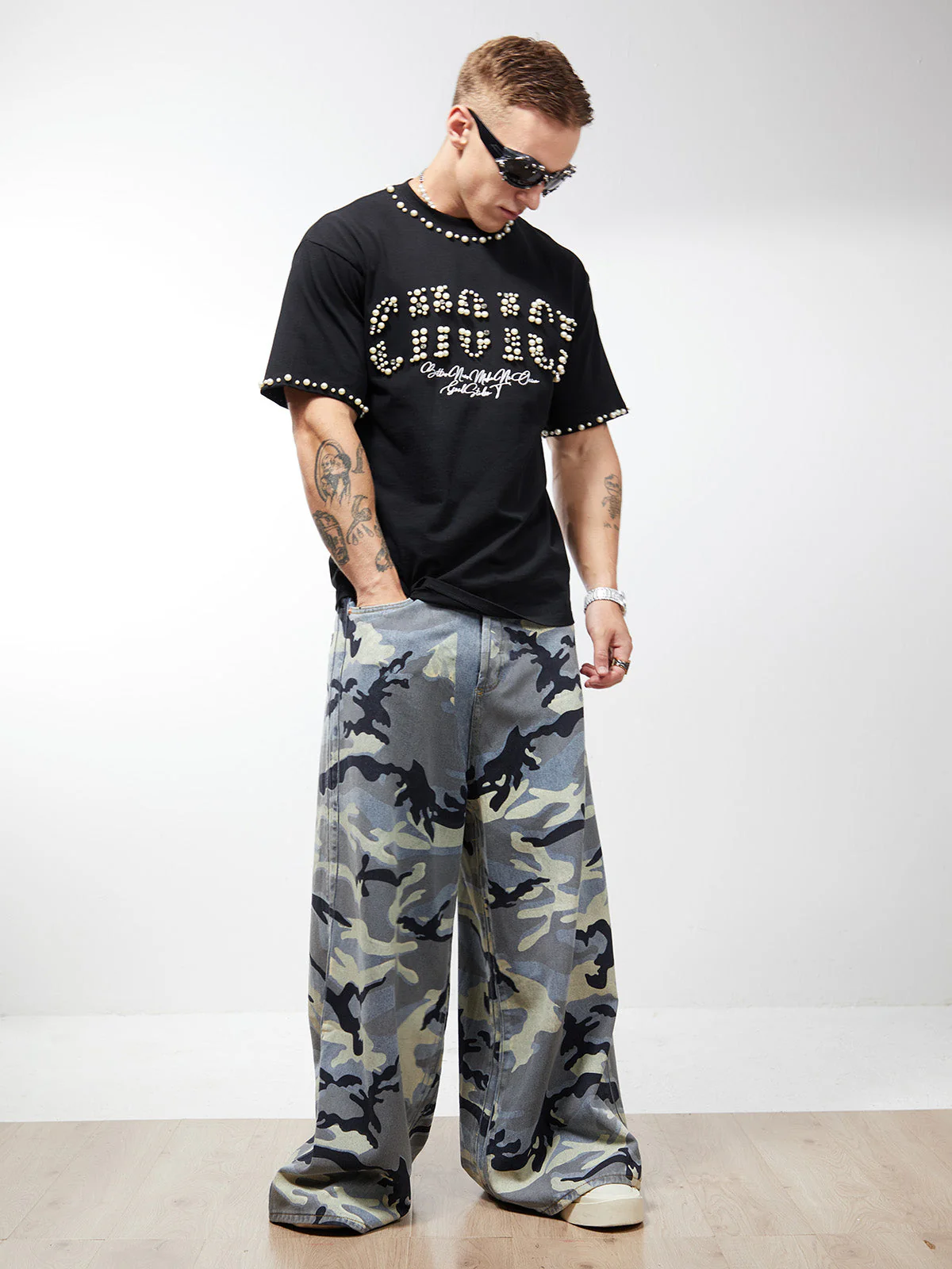 Street Retro Camouflage Baggy Jeans - 2395 - Image 4