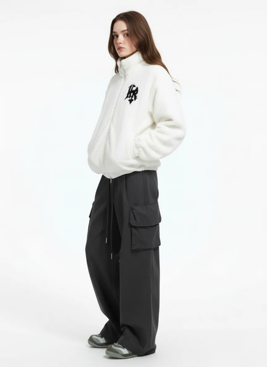 Thesupermade Hip-Hop Letter Stand Collar Fur Jacket - 1908 - Image 4