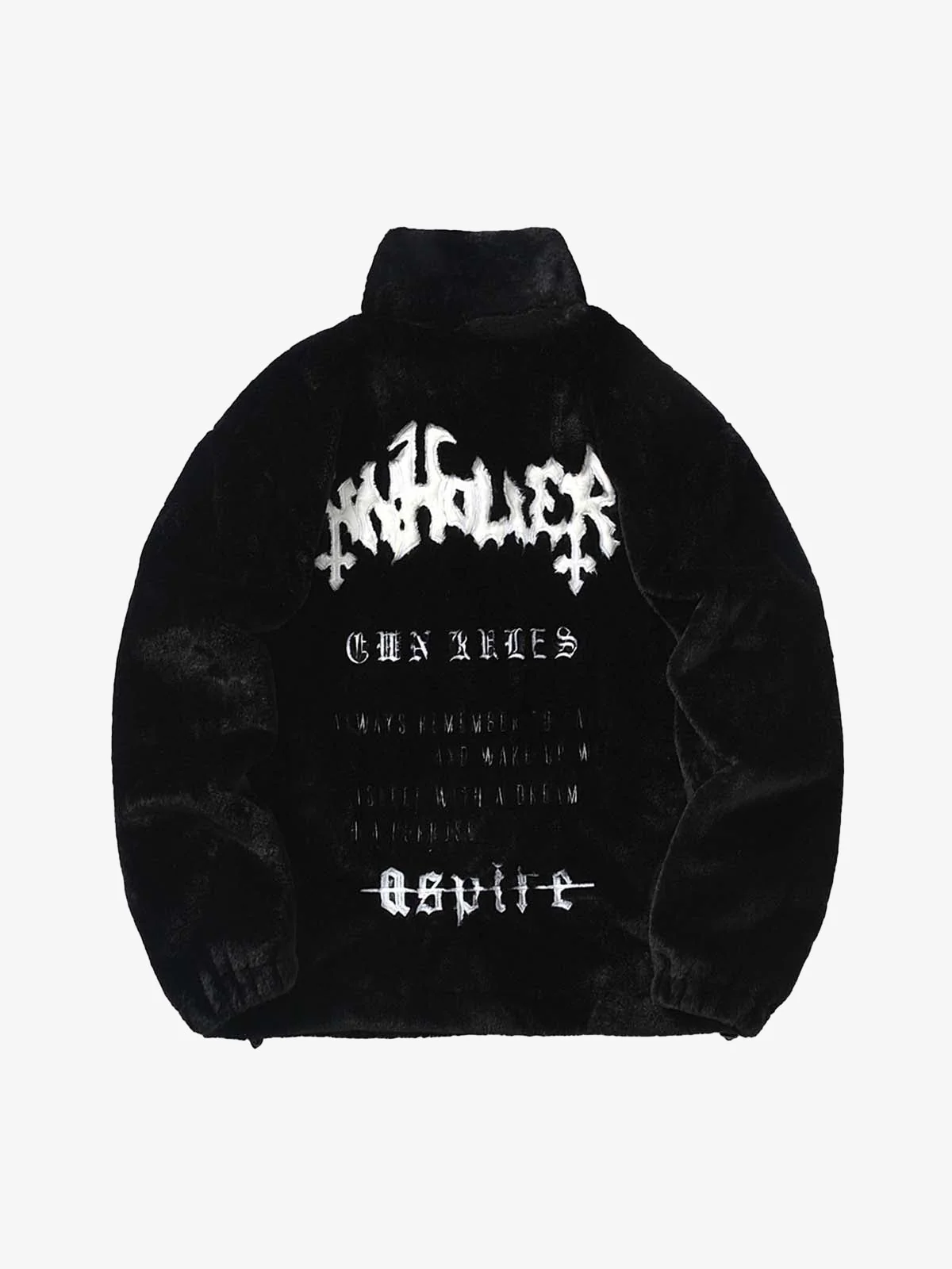 Thesupermade Hip-Hop Letter Stand Collar Fur Jacket - 1908 - Image 7