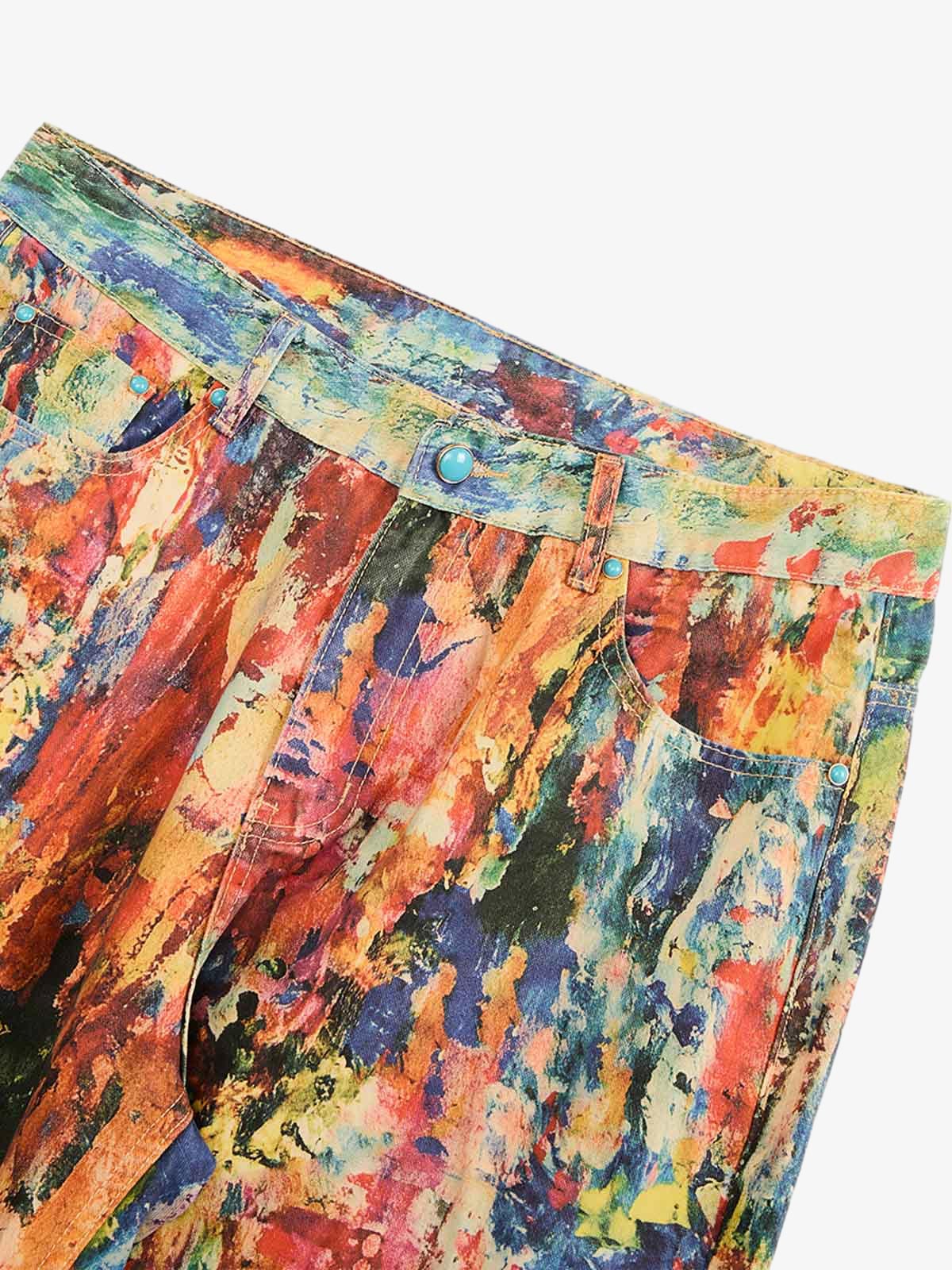 Street Oil Painting Color Straight Jeans - 2348 - Image 11