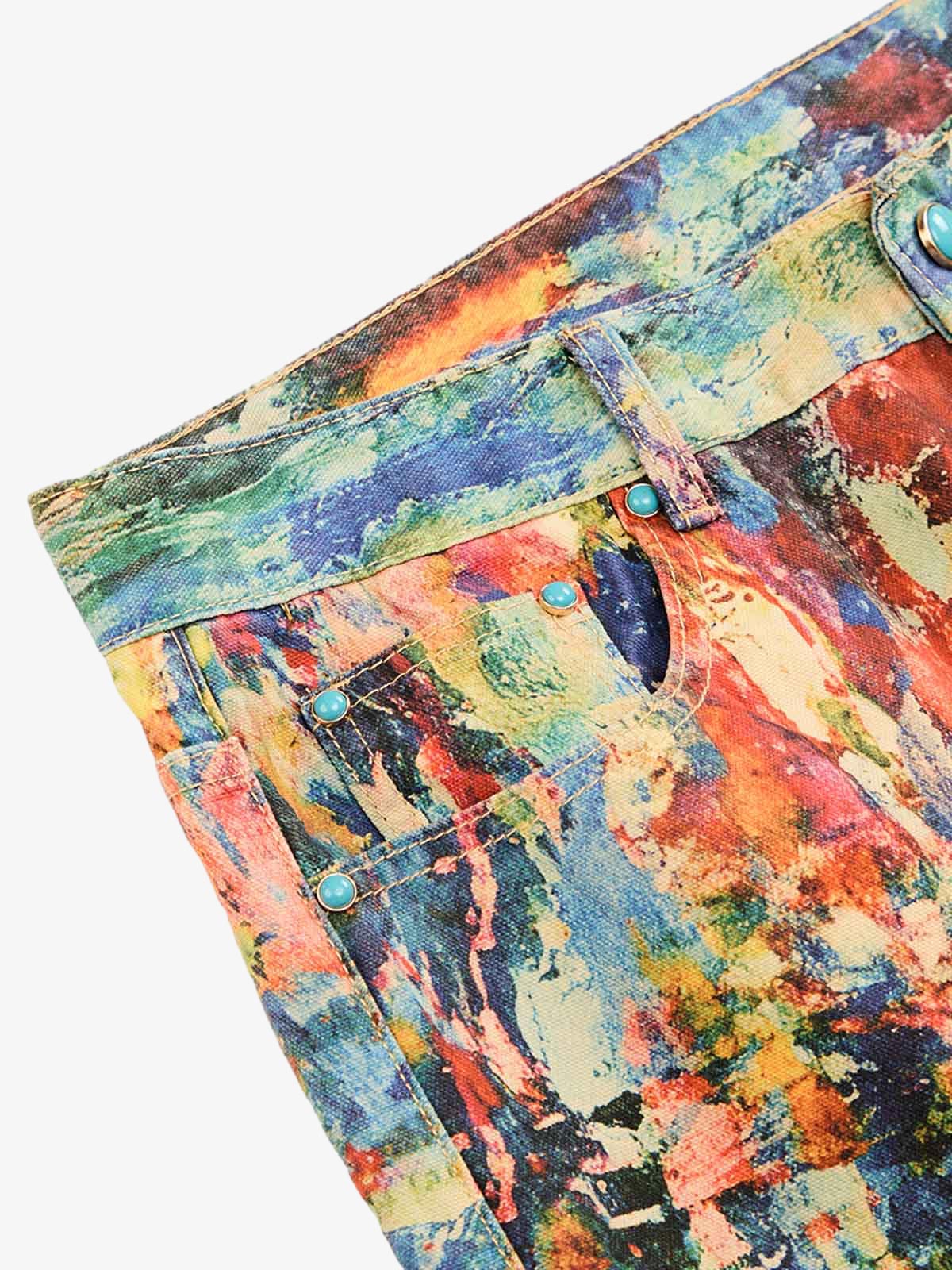 Street Oil Painting Color Straight Jeans - 2348 - Image 14