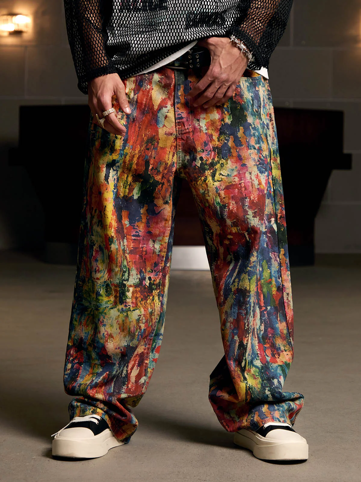 Street Oil Painting Color Straight Jeans - 2348 - Image 4