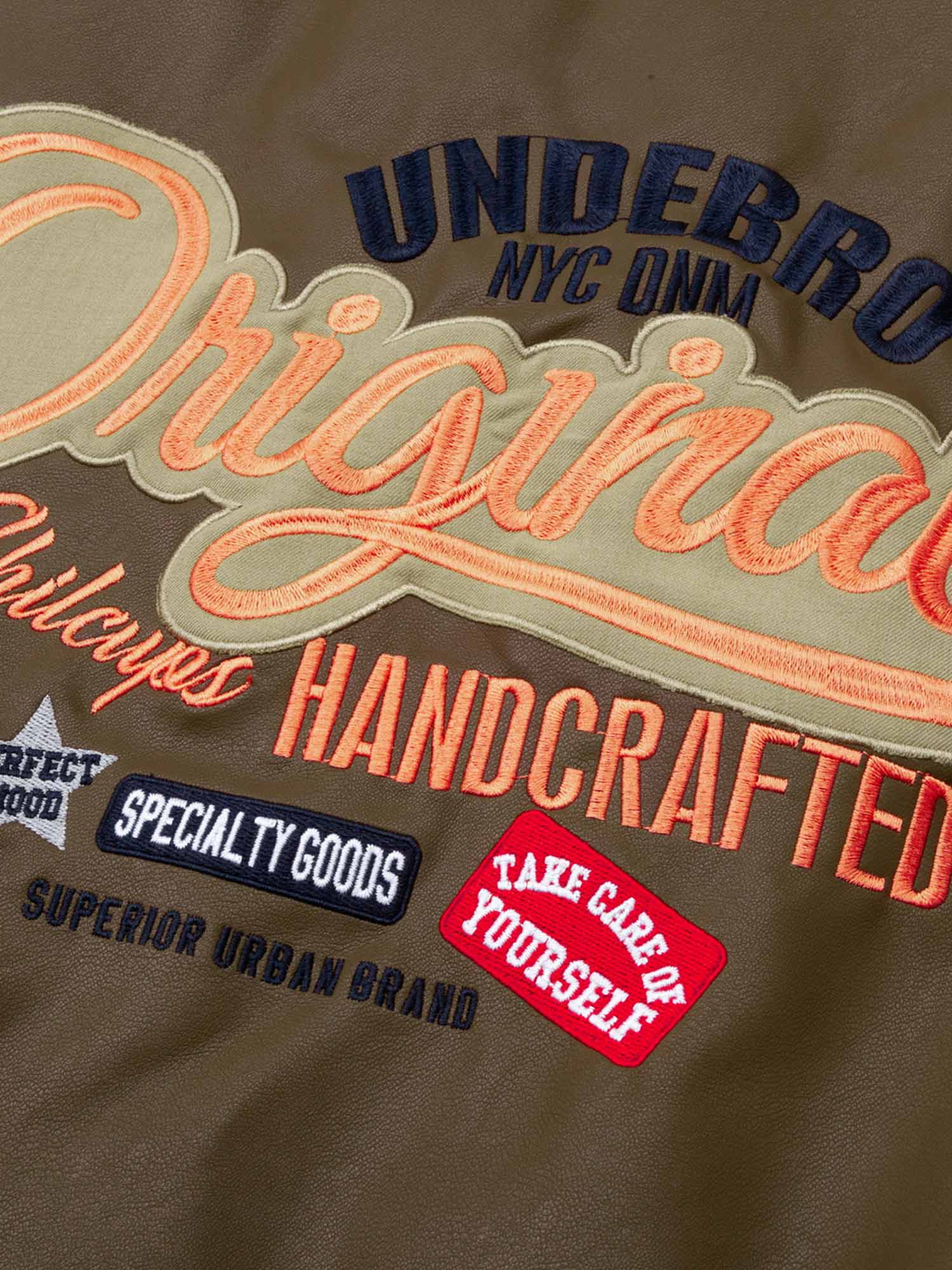Thesupermade Lettering Embroidered Leather Bomber Jacket - 2485 - Image 7