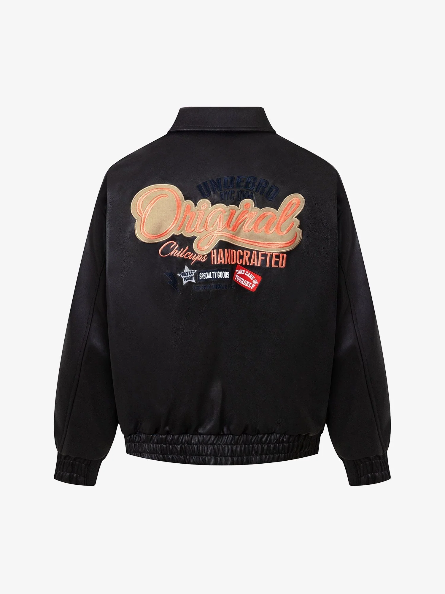 Thesupermade Lettering Embroidered Leather Bomber Jacket - 2485 - Image 9