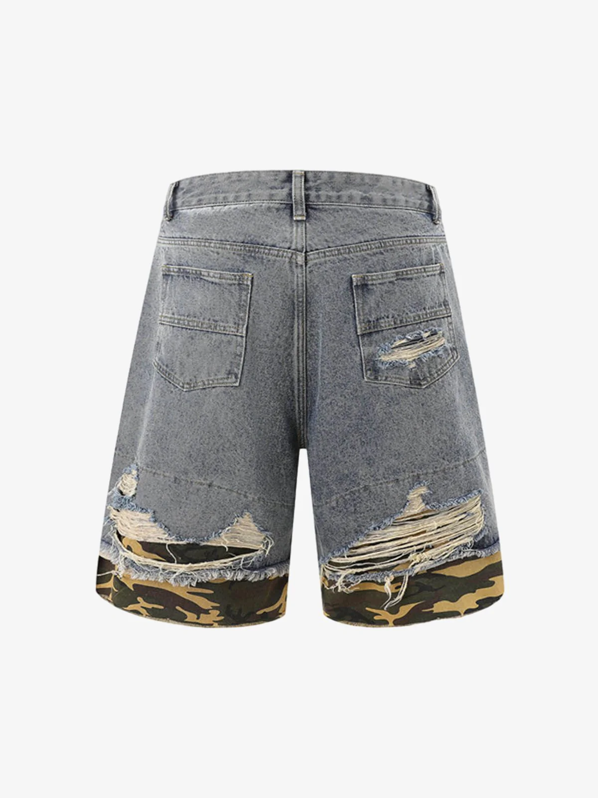 Thesupermade Patchwork Camouflage Ripped Shirt Jorts Denim Suit - Image 6