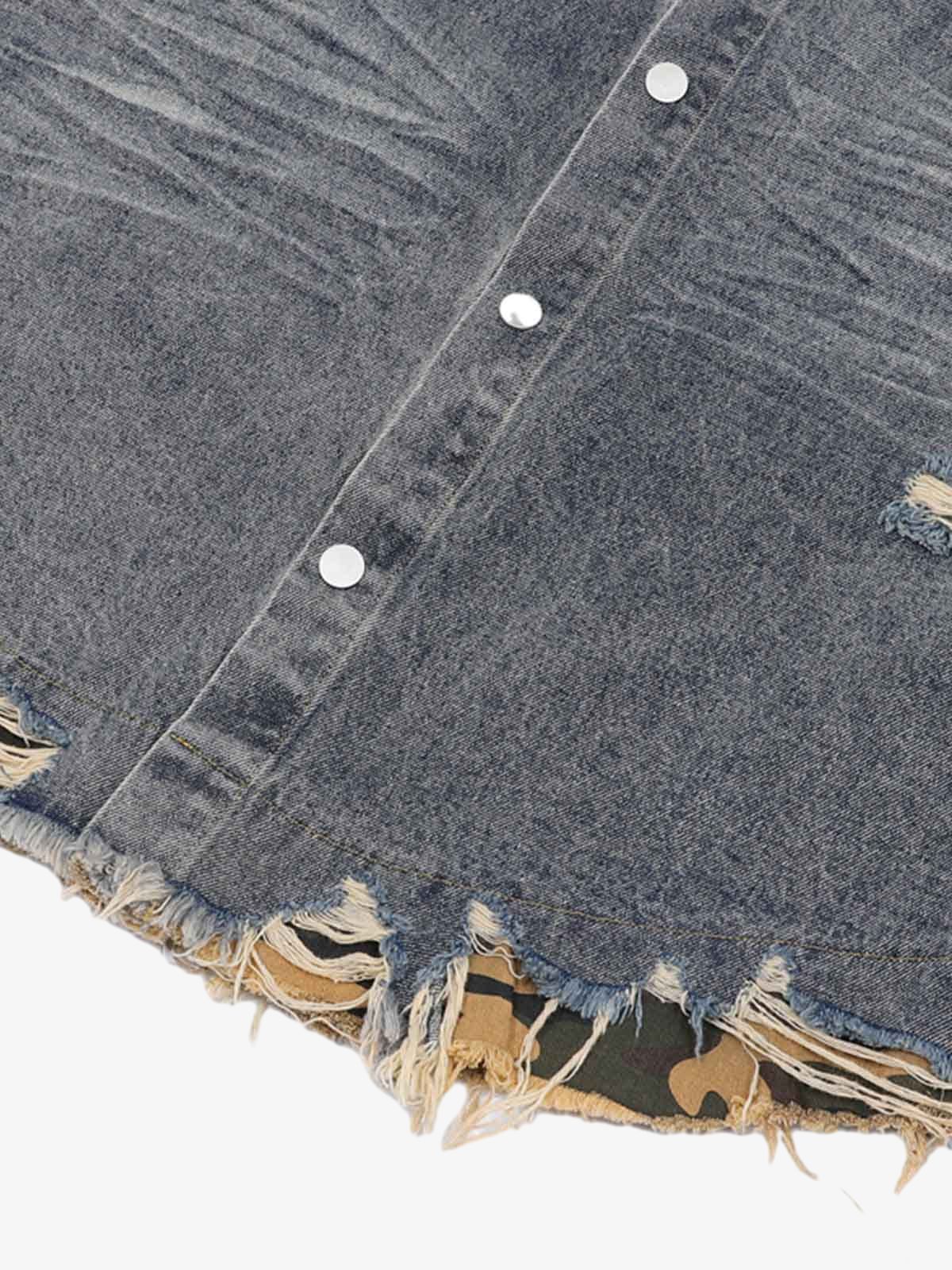 Thesupermade Patchwork Camouflage Ripped Shirt Jorts Denim Suit - Image 8