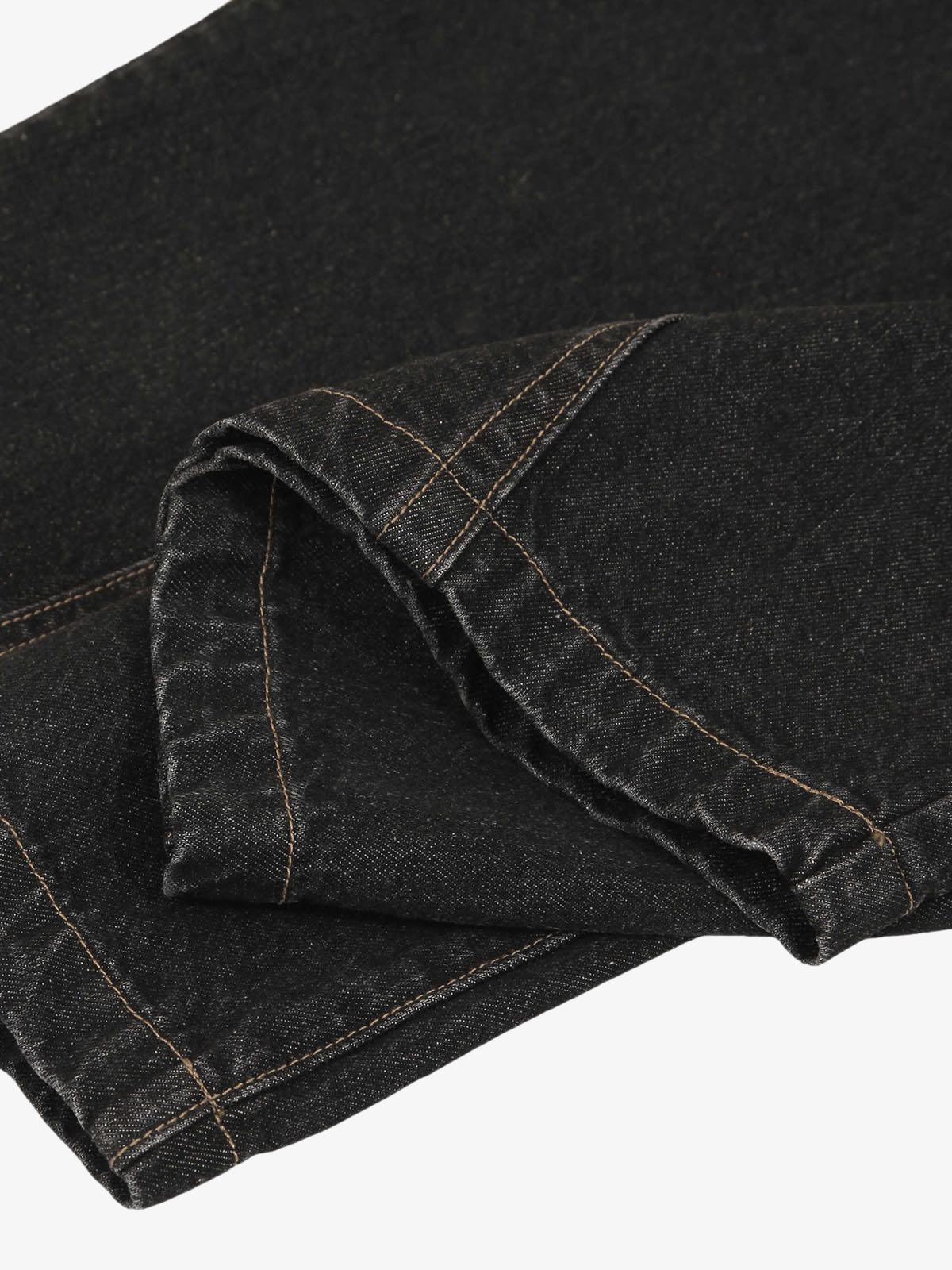 Patchwork Plaid Pleated Baggy Barrel Jeans - 2334 - Image 12