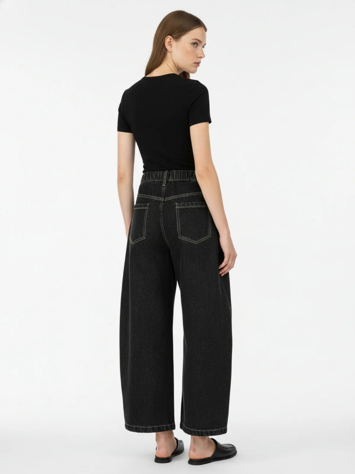 Patchwork Plaid Pleated Baggy Barrel Jeans - 2334 - Image 4