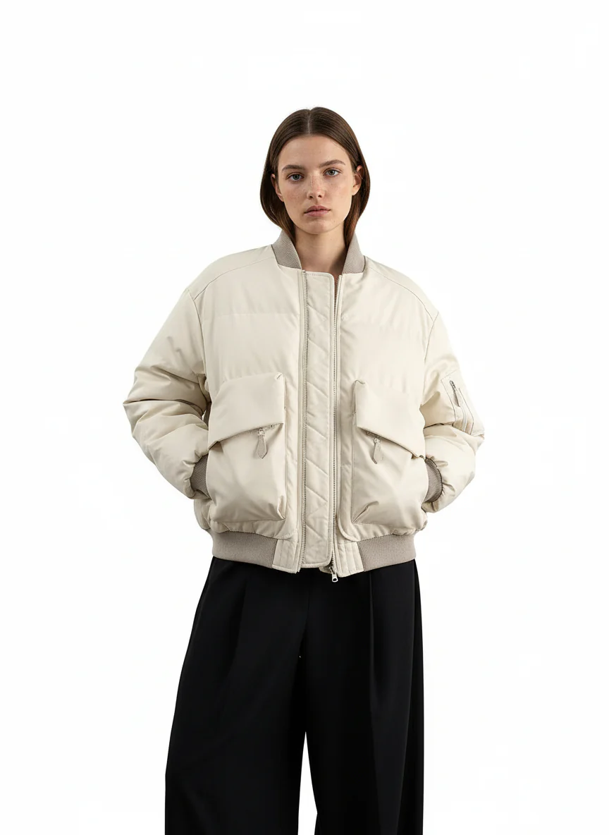 Retro Patchwork Multi Pocket Puffer Bomber Jacket