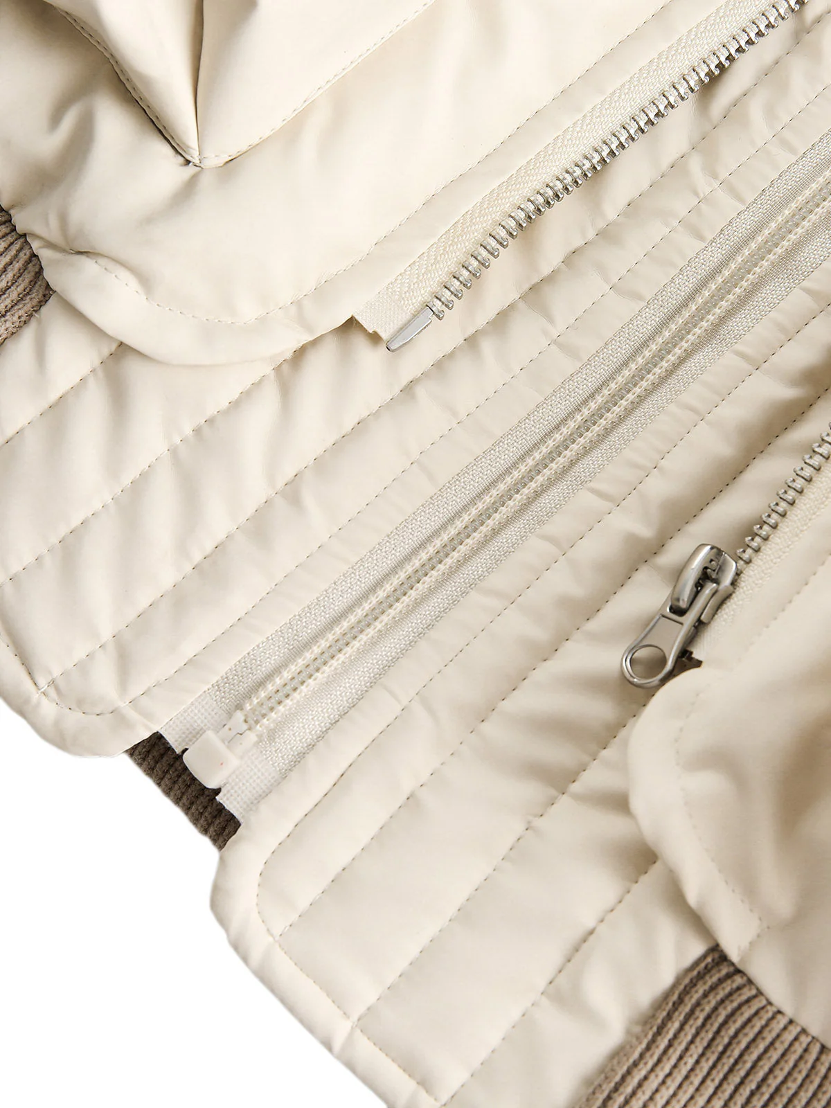 Retro Patchwork Multi Pocket Puffer Bomber Jacket - Image 12