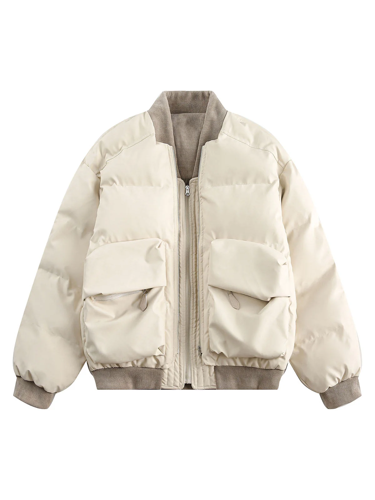 Retro Patchwork Multi Pocket Puffer Bomber Jacket - Image 7