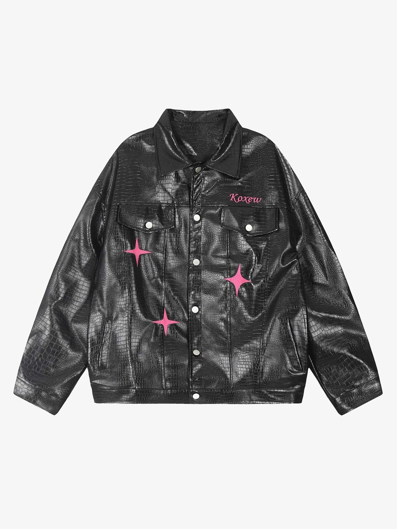 Thesupermade Star Embroidered PU Leather Jacket - 2358 - Image 4