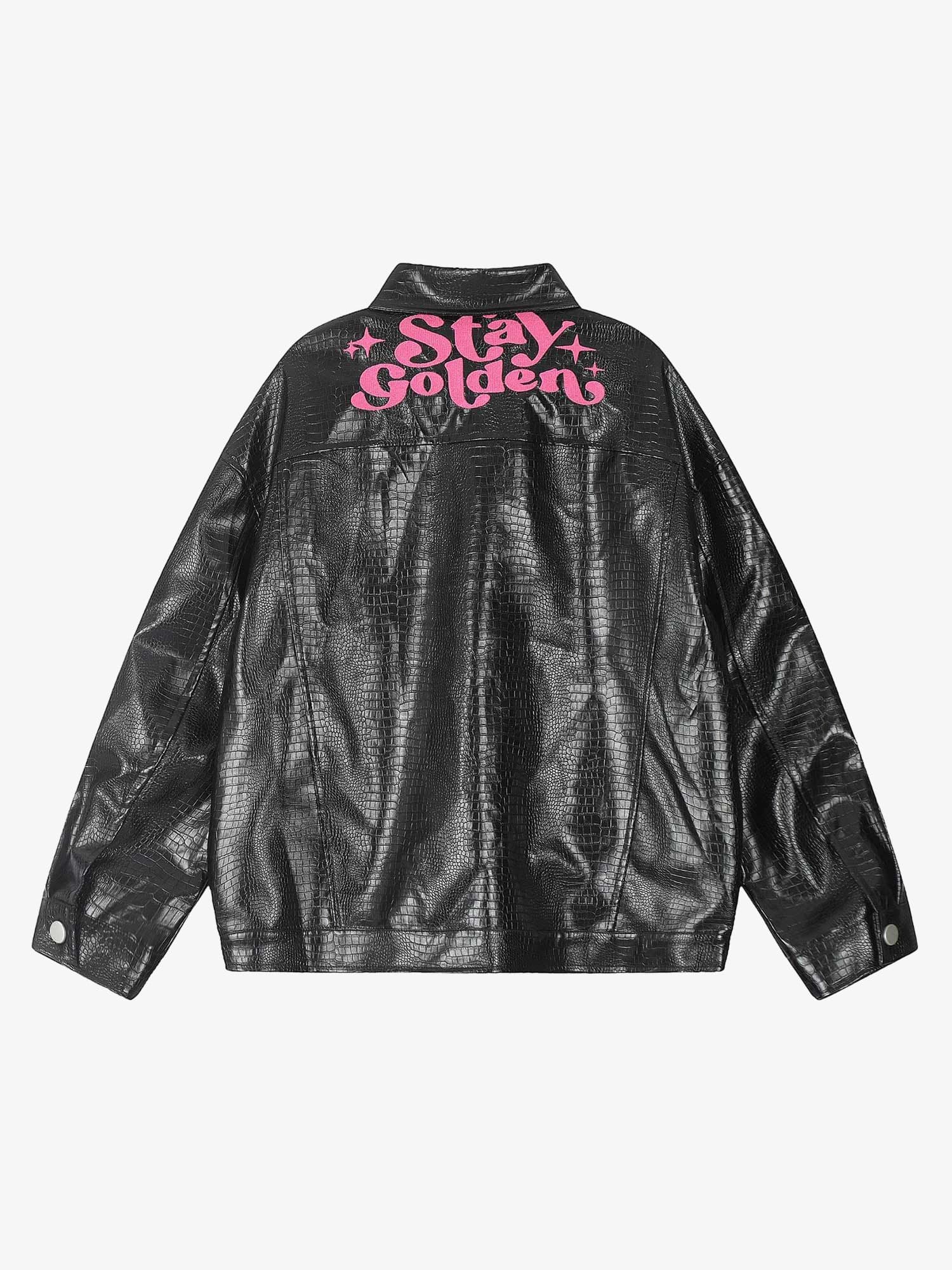 Thesupermade Star Embroidered PU Leather Jacket - 2358 - Image 5