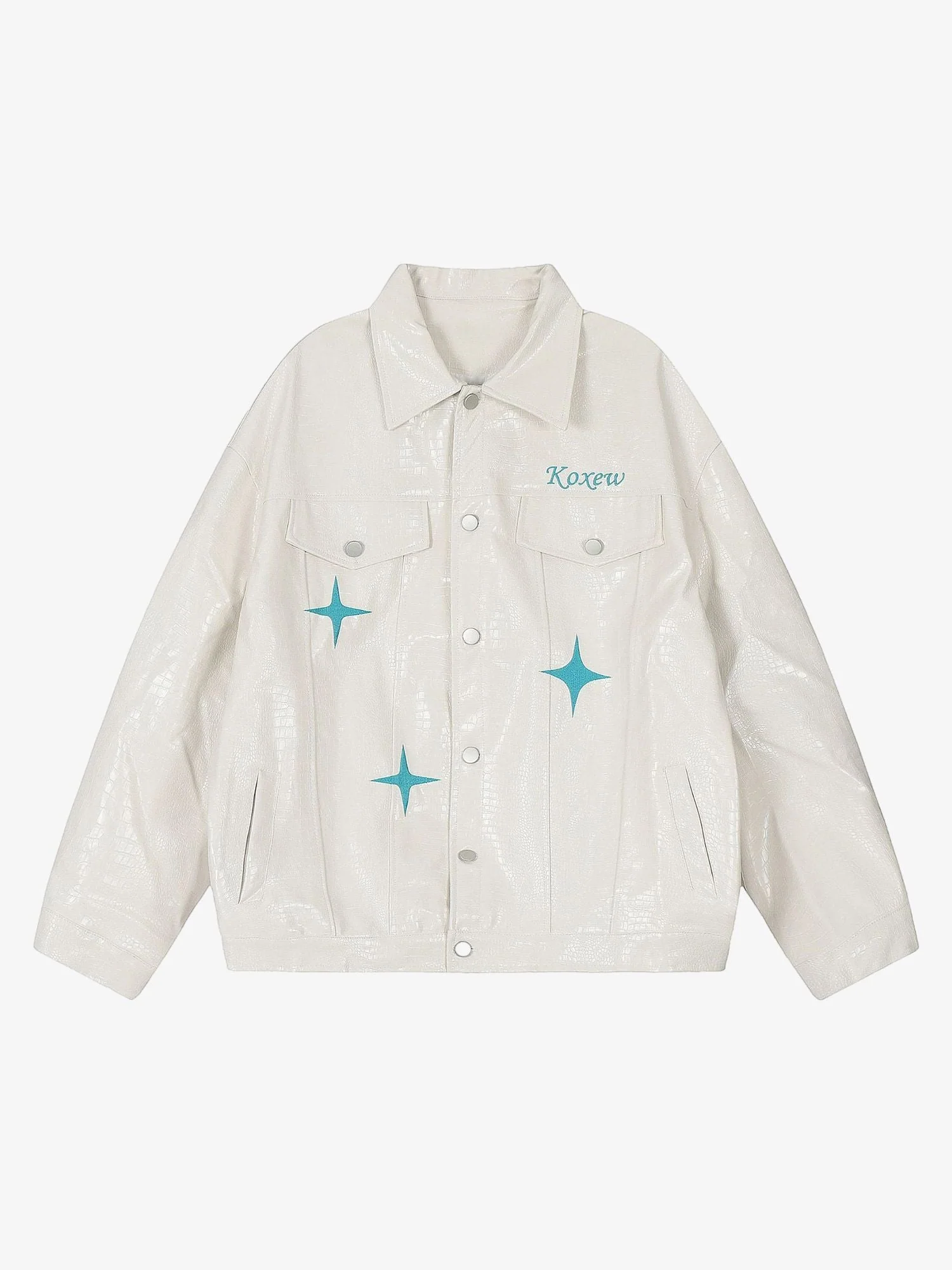 Thesupermade Star Embroidered PU Leather Jacket - 2358 - Image 6
