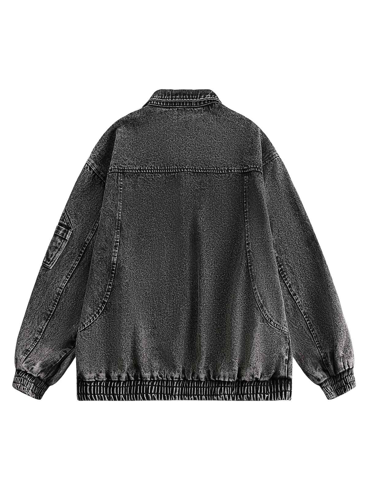 Deconstructed Stand Collar Denim Jacket - Image 3