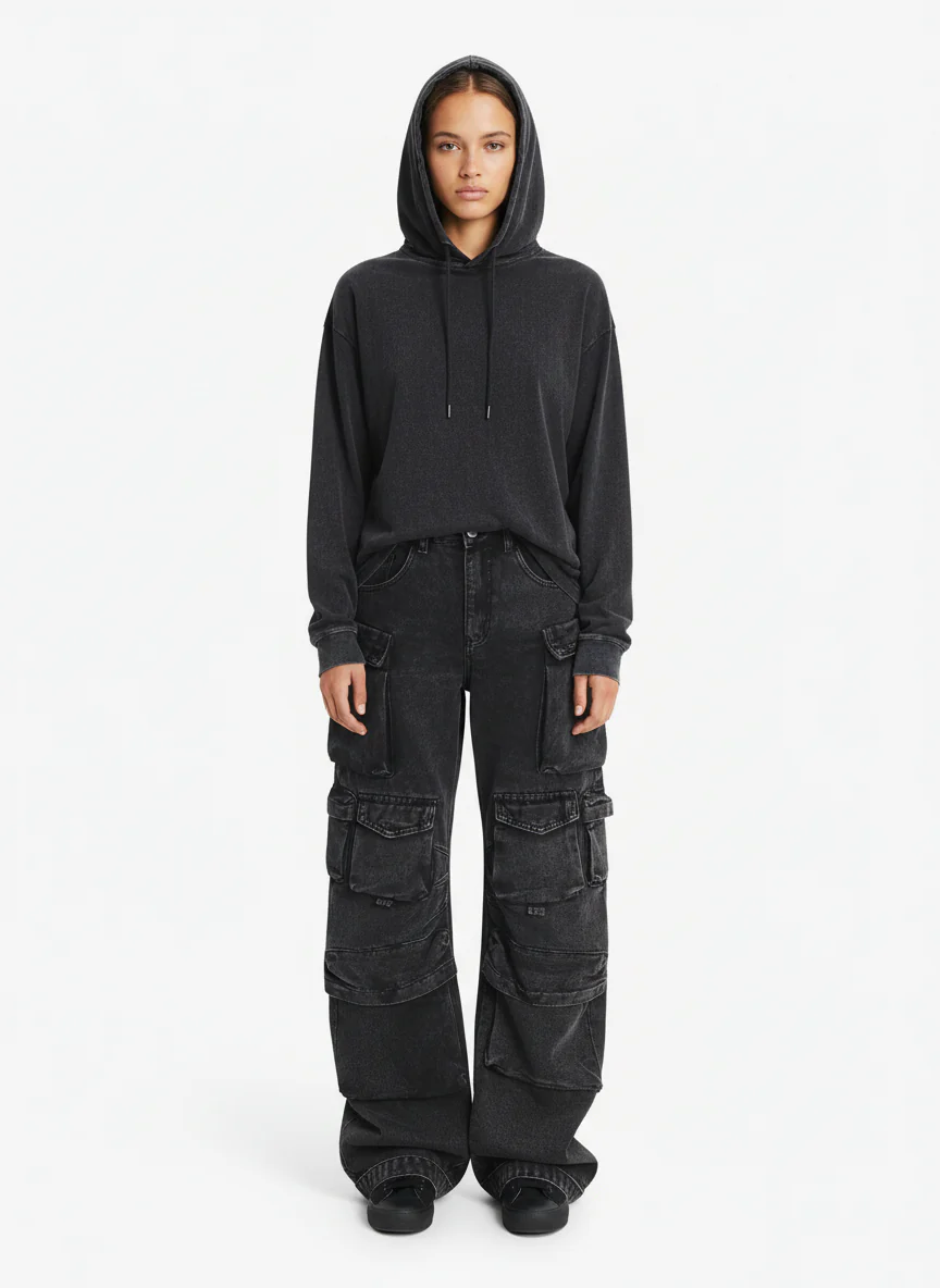Thesupermade Street Stitching Multi-Pocket Workwear Washed Jeans - 2209 - Image 2