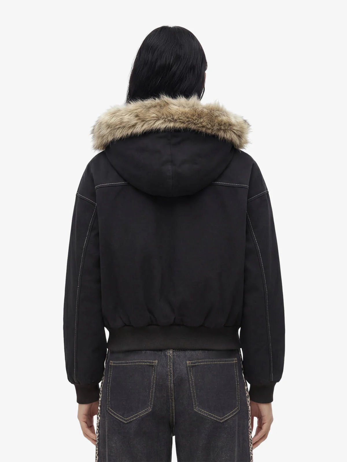 Faux Fur Lined Zip Up Hooded Bomber Jacket - Image 4