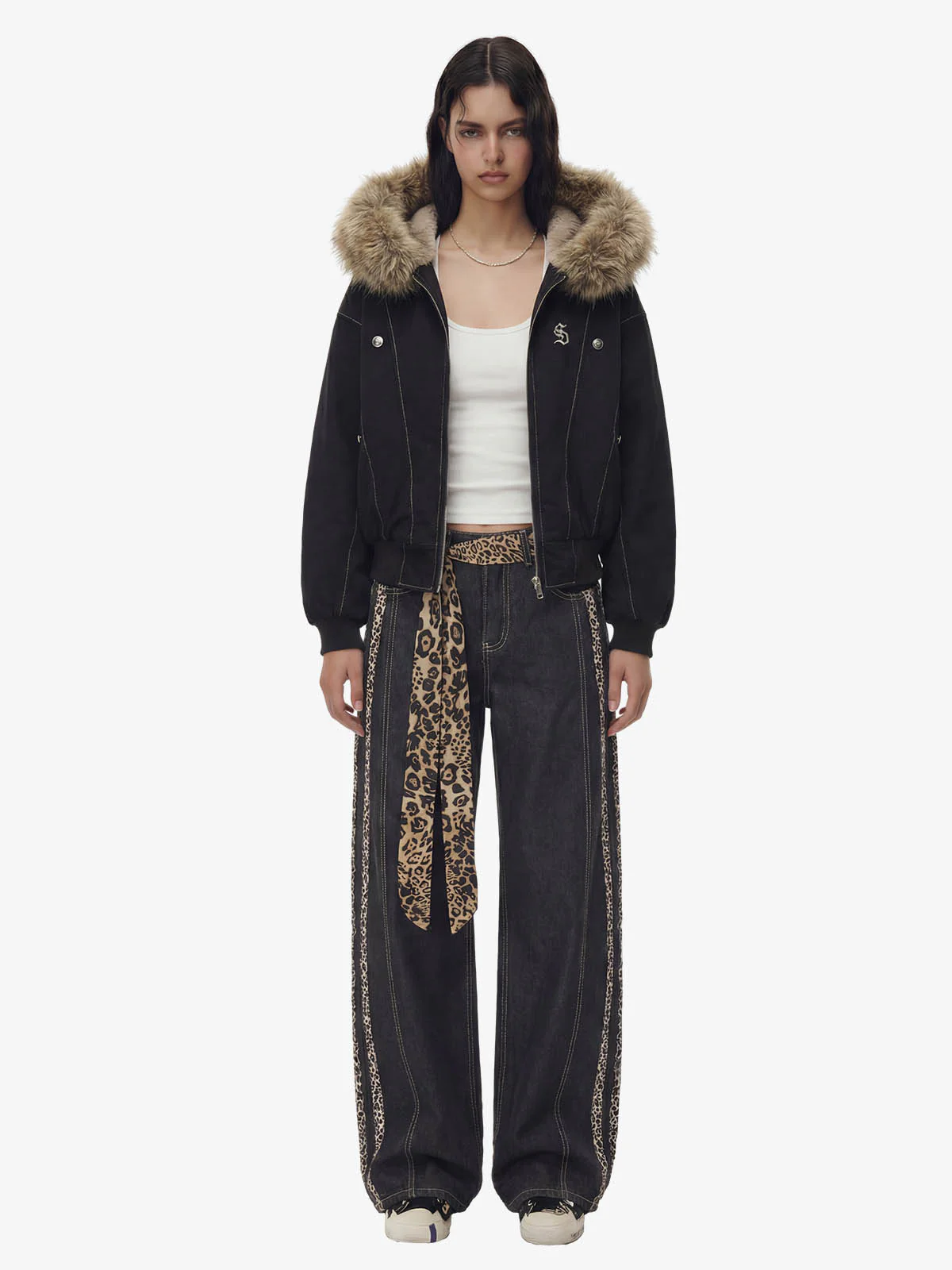 Faux Fur Lined Zip Up Hooded Bomber Jacket - Image 5