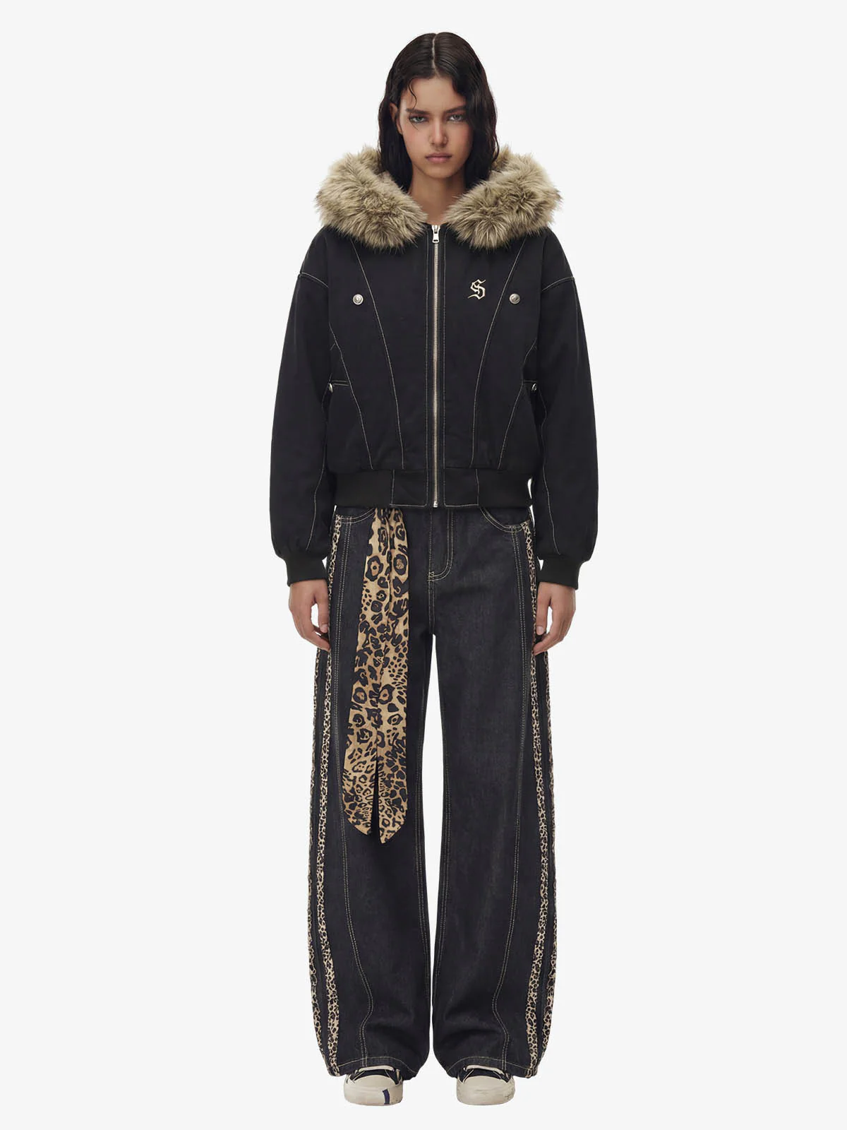 Faux Fur Lined Zip Up Hooded Bomber Jacket - Image 6