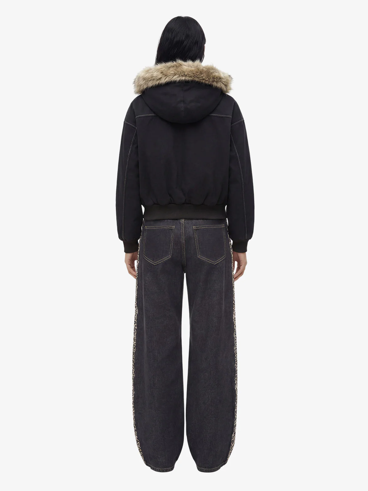 Faux Fur Lined Zip Up Hooded Bomber Jacket - Image 8