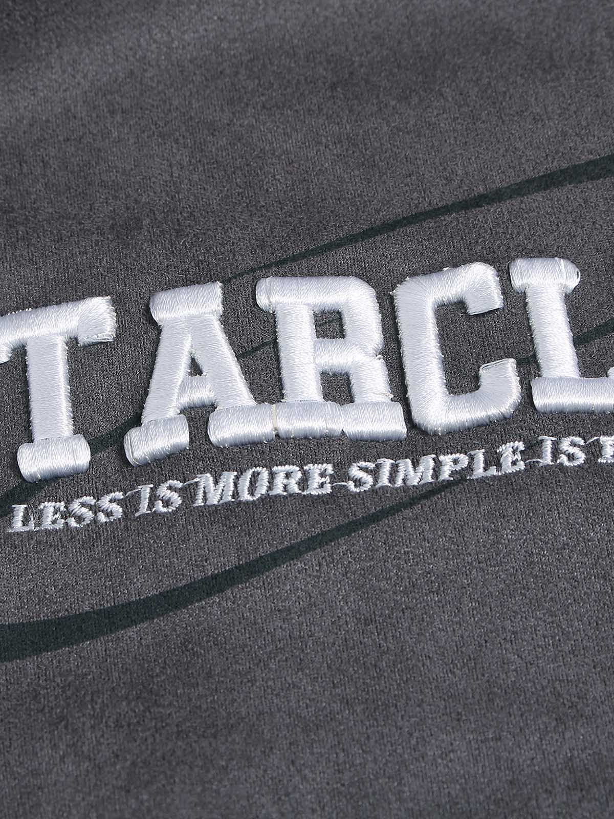Suede Contrast Color Spliced Letter Embroidery Oversize T-shirt - 2462 - Image 23