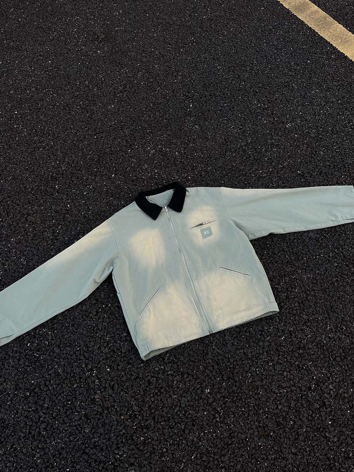Washed Ripped Gradient Zip Up Work Jacket - Image 3