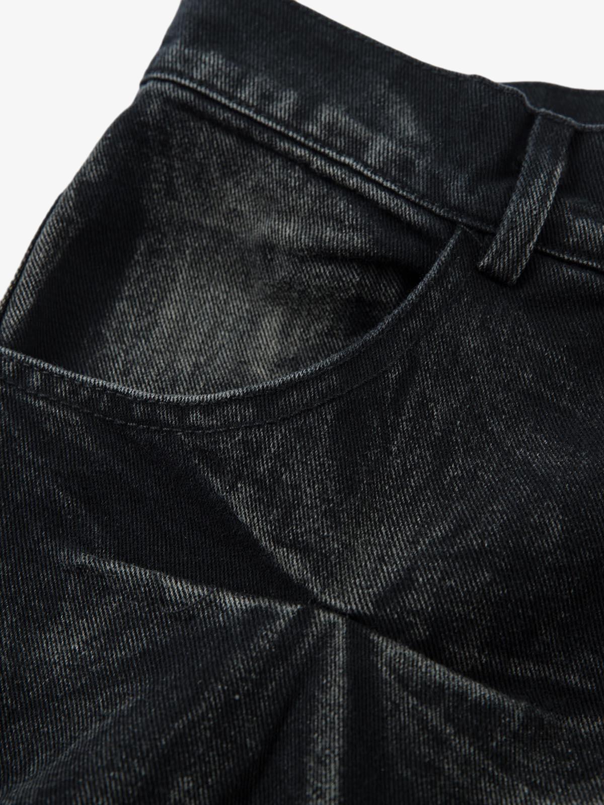 Denim Heavy Washed Distressed Pleated Baggy Jeans - 2282 - Image 10