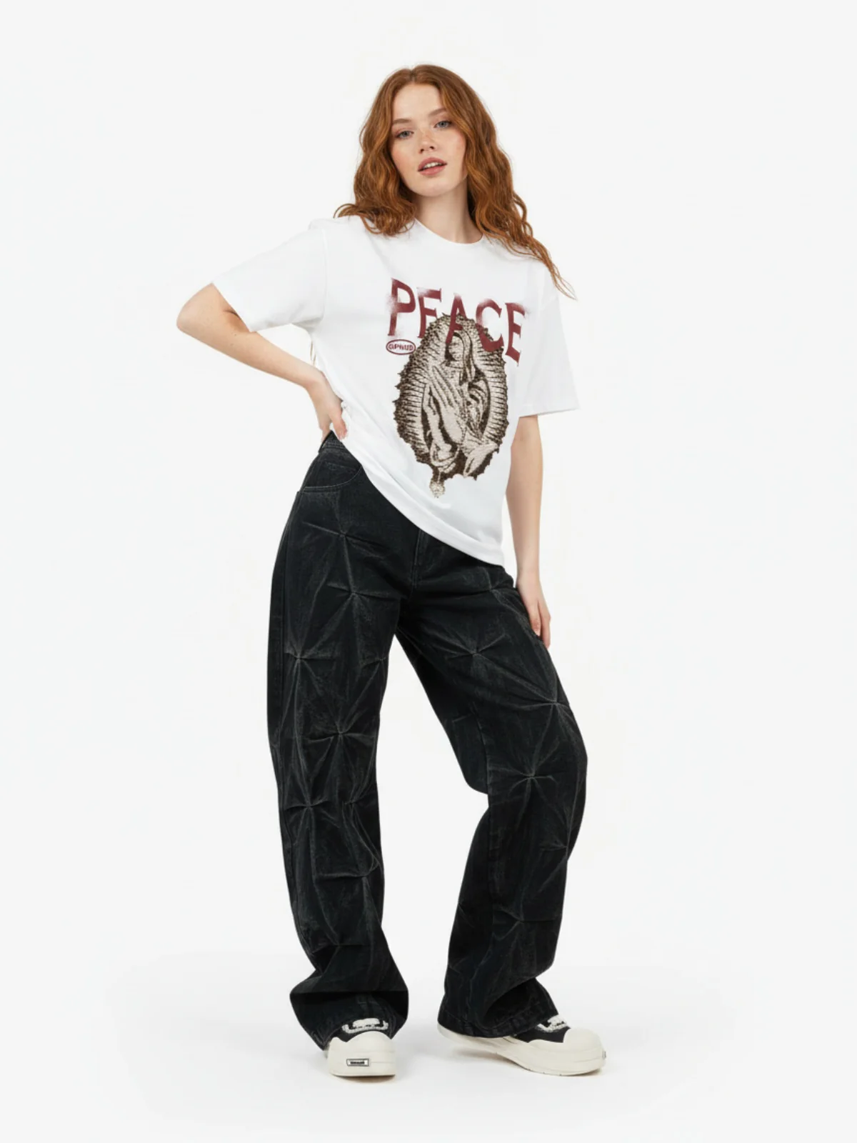 Denim Heavy Washed Distressed Pleated Baggy Jeans - 2282 - Image 3