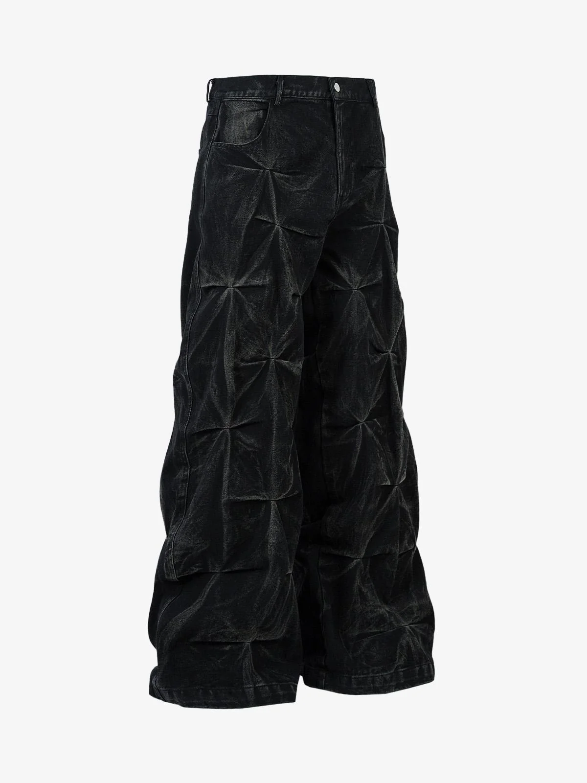Denim Heavy Washed Distressed Pleated Baggy Jeans - 2282 - Image 6